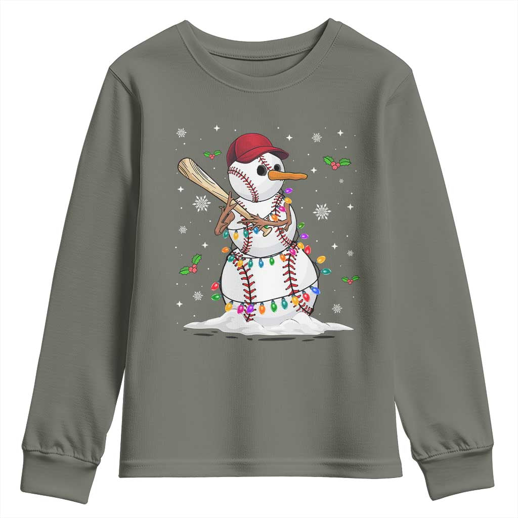 Christmas Baseball Player Youth Sweatshirt Snowman Balls Xmas Gifts Santa Sports Men Boys TS10 Military Green Print Your Wear