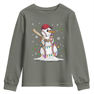 Christmas Baseball Player Youth Sweatshirt Snowman Balls Xmas Gifts Santa Sports Men Boys TS10 Military Green Print Your Wear