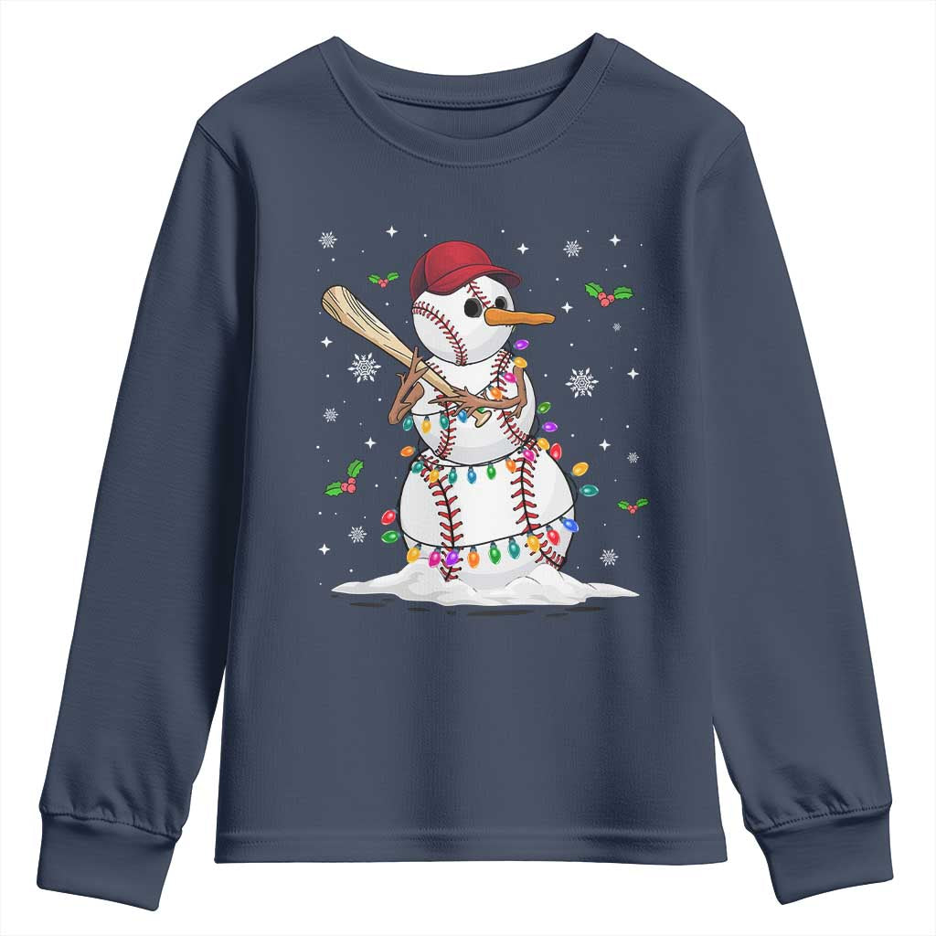 Christmas Baseball Player Youth Sweatshirt Snowman Balls Xmas Gifts Santa Sports Men Boys TS10 Navy Print Your Wear