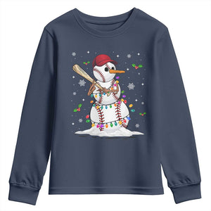 Christmas Baseball Player Youth Sweatshirt Snowman Balls Xmas Gifts Santa Sports Men Boys TS10 Navy Print Your Wear