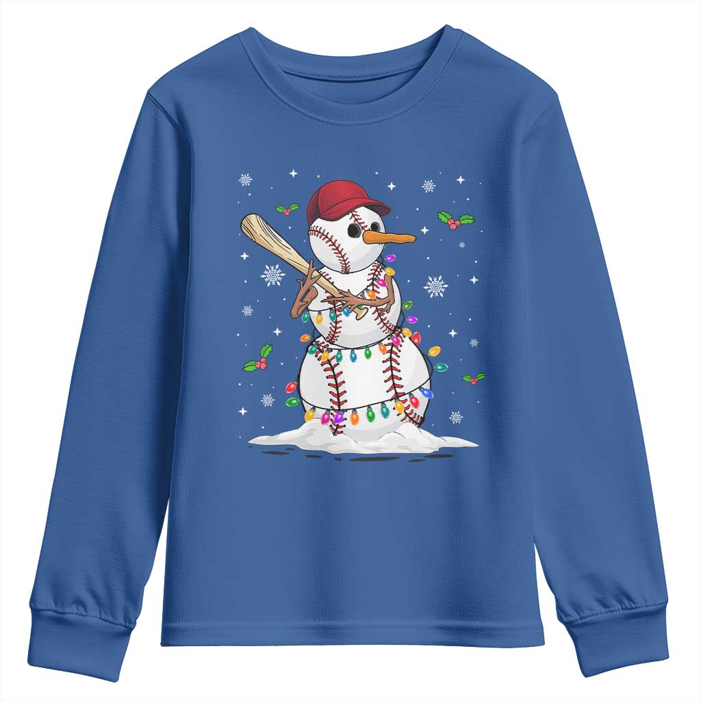 Christmas Baseball Player Youth Sweatshirt Snowman Balls Xmas Gifts Santa Sports Men Boys TS10 Royal Blue Print Your Wear