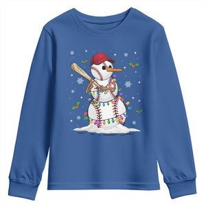 Christmas Baseball Player Youth Sweatshirt Snowman Balls Xmas Gifts Santa Sports Men Boys TS10 Royal Blue Print Your Wear
