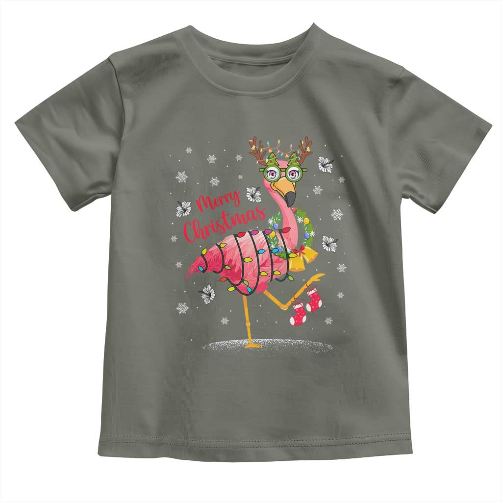 Christmas Flamingo Baby Shirt Tropical Xmas Family Beach Vacation TS10 Military Green Print Your Wear
