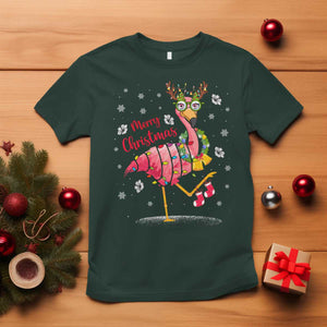 Christmas Flamingo T Shirt Tropical Xmas Family Beach Vacation TS10 Dark Forest Green Print Your Wear