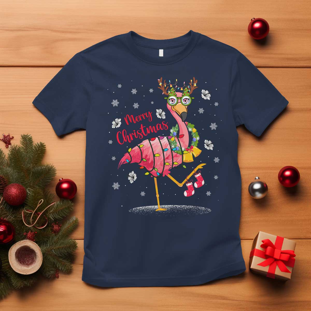 Christmas Flamingo T Shirt Tropical Xmas Family Beach Vacation TS10 Navy Print Your Wear