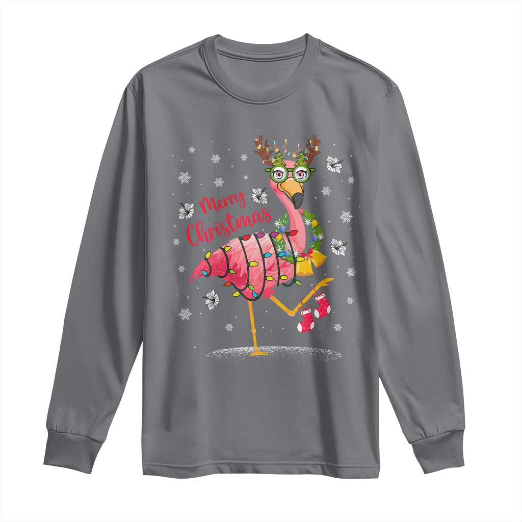 Christmas Flamingo Long Sleeve Shirt Tropical Xmas Family Beach Vacation TS10 S Charcoal Print Your Wear