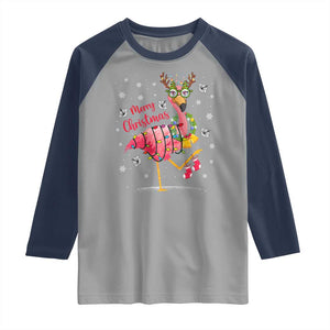 Christmas Flamingo Raglan Shirt Tropical Xmas Family Beach Vacation TS10 Sport Gray Navy Print Your Wear
