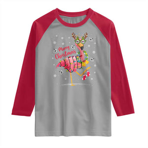 Christmas Flamingo Raglan Shirt Tropical Xmas Family Beach Vacation TS10 Sport Gray Red Print Your Wear