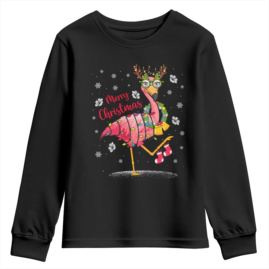 Christmas Flamingo Youth Sweatshirt Tropical Xmas Family Beach Vacation TS10 Black Print Your Wear