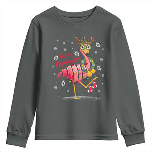 Christmas Flamingo Youth Sweatshirt Tropical Xmas Family Beach Vacation TS10 Dark Heather Print Your Wear