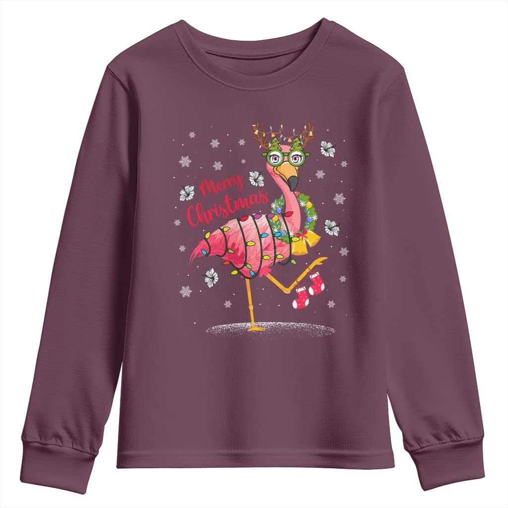 Christmas Flamingo Youth Sweatshirt Tropical Xmas Family Beach Vacation TS10 Maroon Print Your Wear