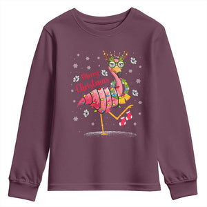 Christmas Flamingo Youth Sweatshirt Tropical Xmas Family Beach Vacation TS10 Maroon Print Your Wear