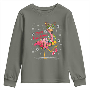 Christmas Flamingo Youth Sweatshirt Tropical Xmas Family Beach Vacation TS10 Military Green Print Your Wear