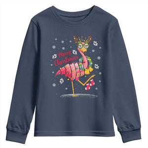 Christmas Flamingo Youth Sweatshirt Tropical Xmas Family Beach Vacation TS10 Navy Print Your Wear
