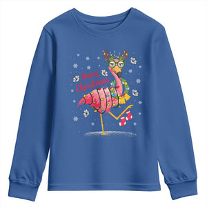 Christmas Flamingo Youth Sweatshirt Tropical Xmas Family Beach Vacation TS10 Royal Blue Print Your Wear