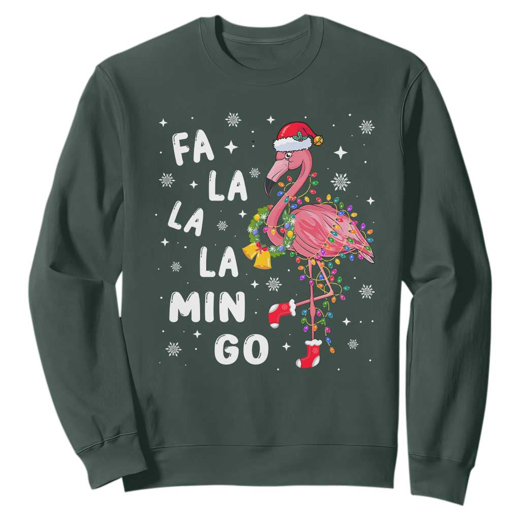 Christmas Flamingo Sweatshirt Hawaii Christmas Xmas Lights Tree TS10 Dark Forest Green Print Your Wear