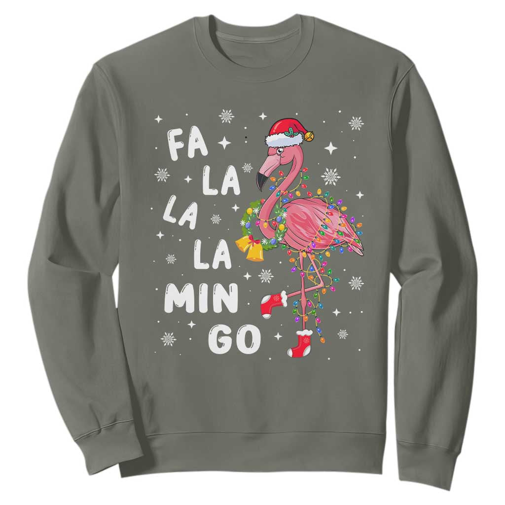 Christmas Flamingo Sweatshirt Hawaii Christmas Xmas Lights Tree TS10 Military Green Print Your Wear