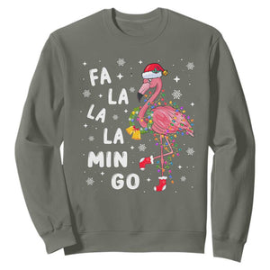 Christmas Flamingo Sweatshirt Hawaii Christmas Xmas Lights Tree TS10 Military Green Print Your Wear