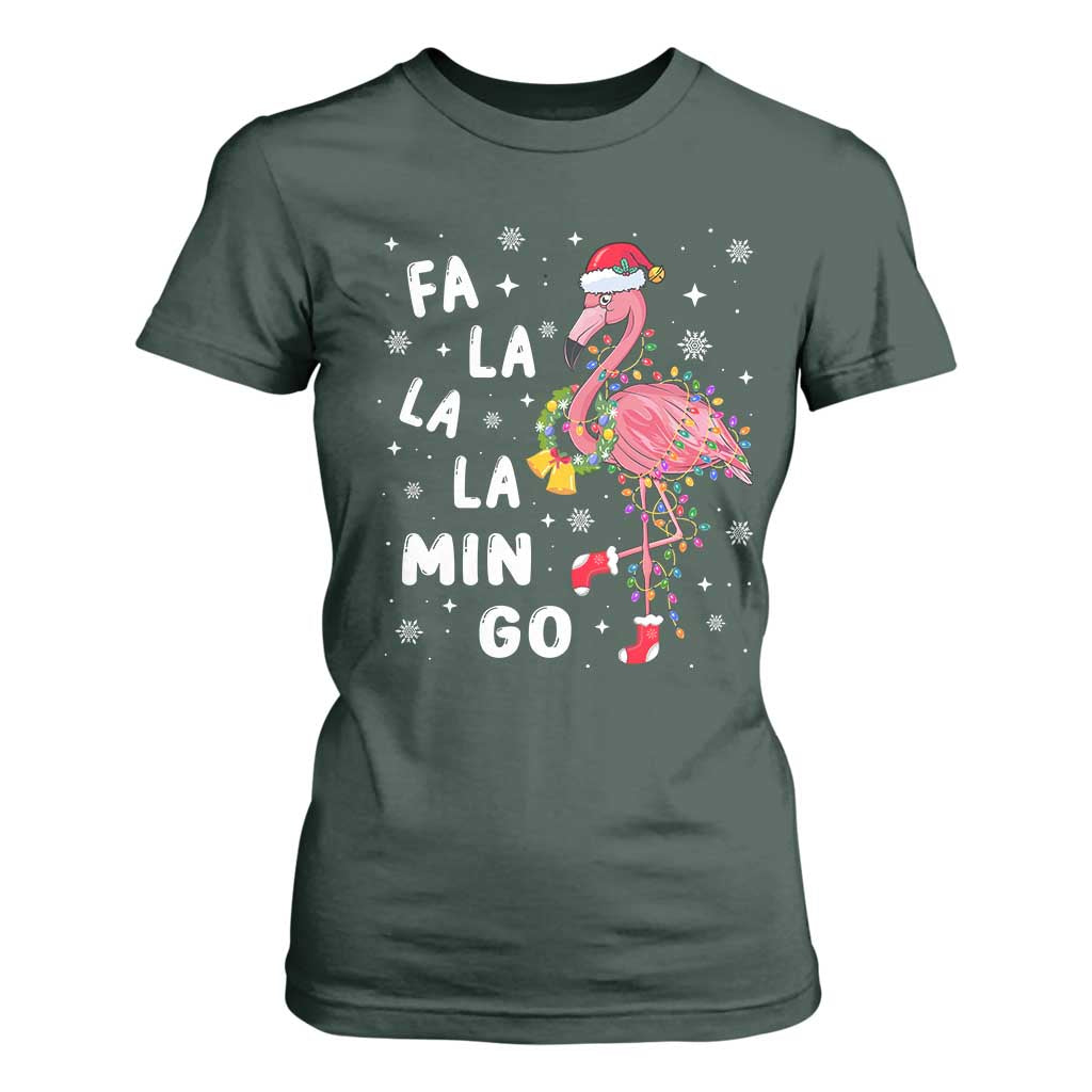 Christmas Flamingo T Shirt For Women Hawaii Christmas Xmas Lights Tree TS10 Dark Forest Green Print Your Wear