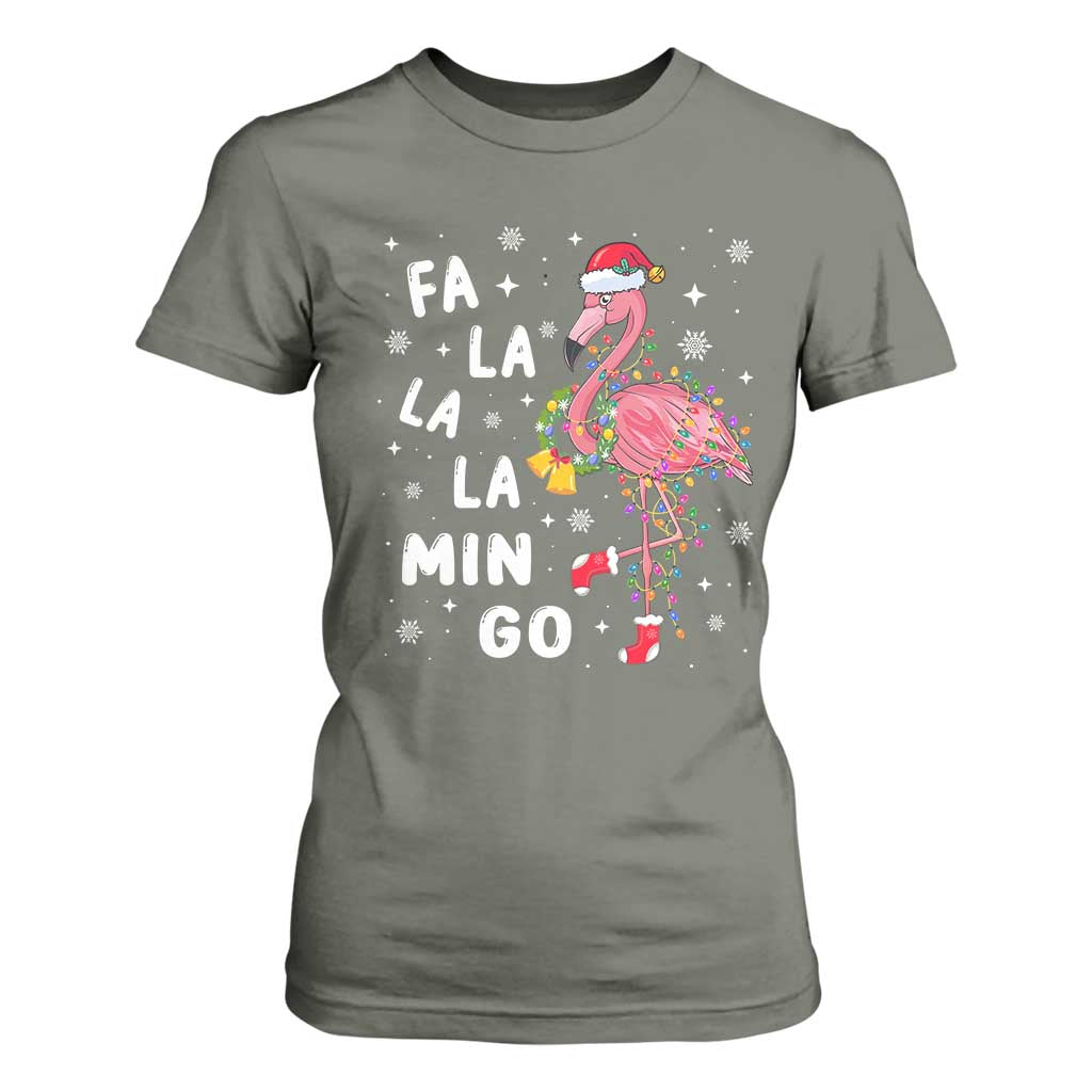 Christmas Flamingo T Shirt For Women Hawaii Christmas Xmas Lights Tree TS10 Military Green Print Your Wear