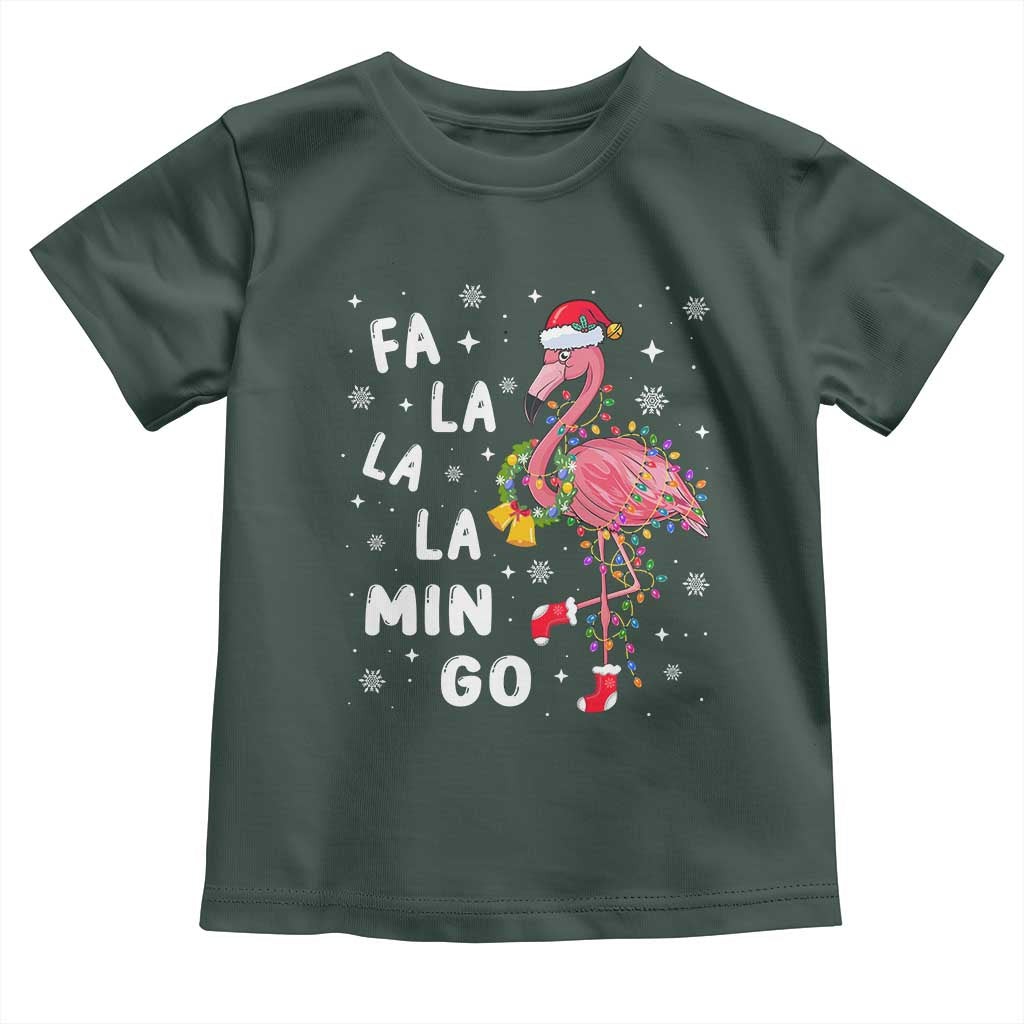 Christmas Flamingo Toddler T Shirt Hawaii Christmas Xmas Lights Tree TS10 Dark Forest Green Print Your Wear