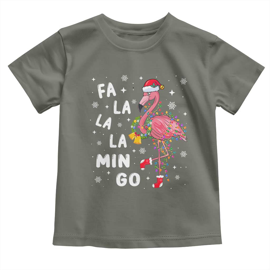 Christmas Flamingo Toddler T Shirt Hawaii Christmas Xmas Lights Tree TS10 Military Green Print Your Wear