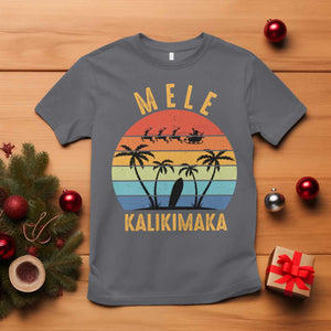Mele Kalikimaka Hawaiian Christmas T Shirt Retro Hawaii Island Palm Beach Surfboard Surf Xmas Family TS10 Charcoal Print Your Wear