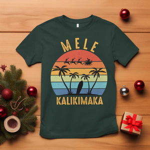 Mele Kalikimaka Hawaiian Christmas T Shirt Retro Hawaii Island Palm Beach Surfboard Surf Xmas Family TS10 Dark Forest Green Print Your Wear