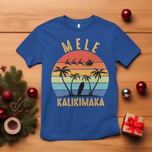 Mele Kalikimaka Hawaiian Christmas T Shirt Retro Hawaii Island Palm Beach Surfboard Surf Xmas Family TS10 Royal Blue Print Your Wear