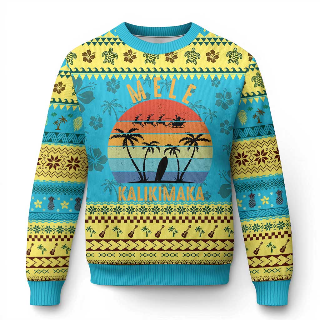 Mele Kalikimaka Hawaiian Christmas Ugly Christmas Sweater Retro Hawaii Island Palm Beach Surfboard Surf Xmas Family TS10 Hawaii Print Your Wear
