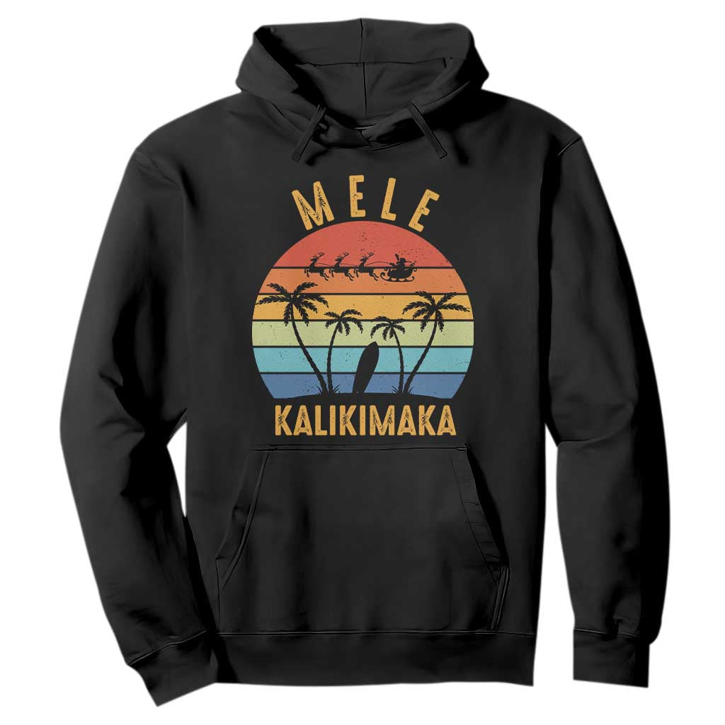 Mele Kalikimaka Hawaiian Christmas Hoodie Retro Hawaii Island Palm Beach Surfboard Surf Xmas Family TS10 Black Print Your Wear