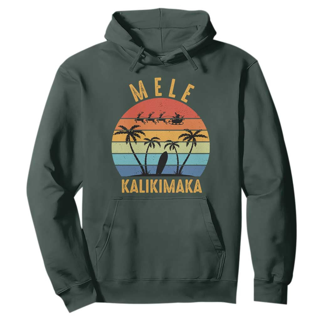 Mele Kalikimaka Hawaiian Christmas Hoodie Retro Hawaii Island Palm Beach Surfboard Surf Xmas Family TS10 Dark Forest Green Print Your Wear