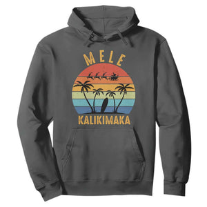Mele Kalikimaka Hawaiian Christmas Hoodie Retro Hawaii Island Palm Beach Surfboard Surf Xmas Family TS10 Dark Heather Print Your Wear