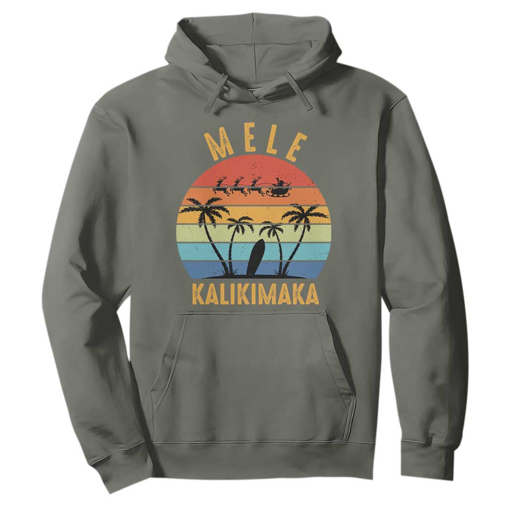 Mele Kalikimaka Hawaiian Christmas Hoodie Retro Hawaii Island Palm Beach Surfboard Surf Xmas Family TS10 Military Green Print Your Wear
