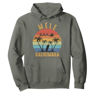 Mele Kalikimaka Hawaiian Christmas Hoodie Retro Hawaii Island Palm Beach Surfboard Surf Xmas Family TS10 Military Green Print Your Wear