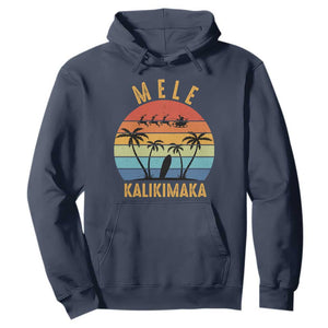 Mele Kalikimaka Hawaiian Christmas Hoodie Retro Hawaii Island Palm Beach Surfboard Surf Xmas Family TS10 Navy Print Your Wear