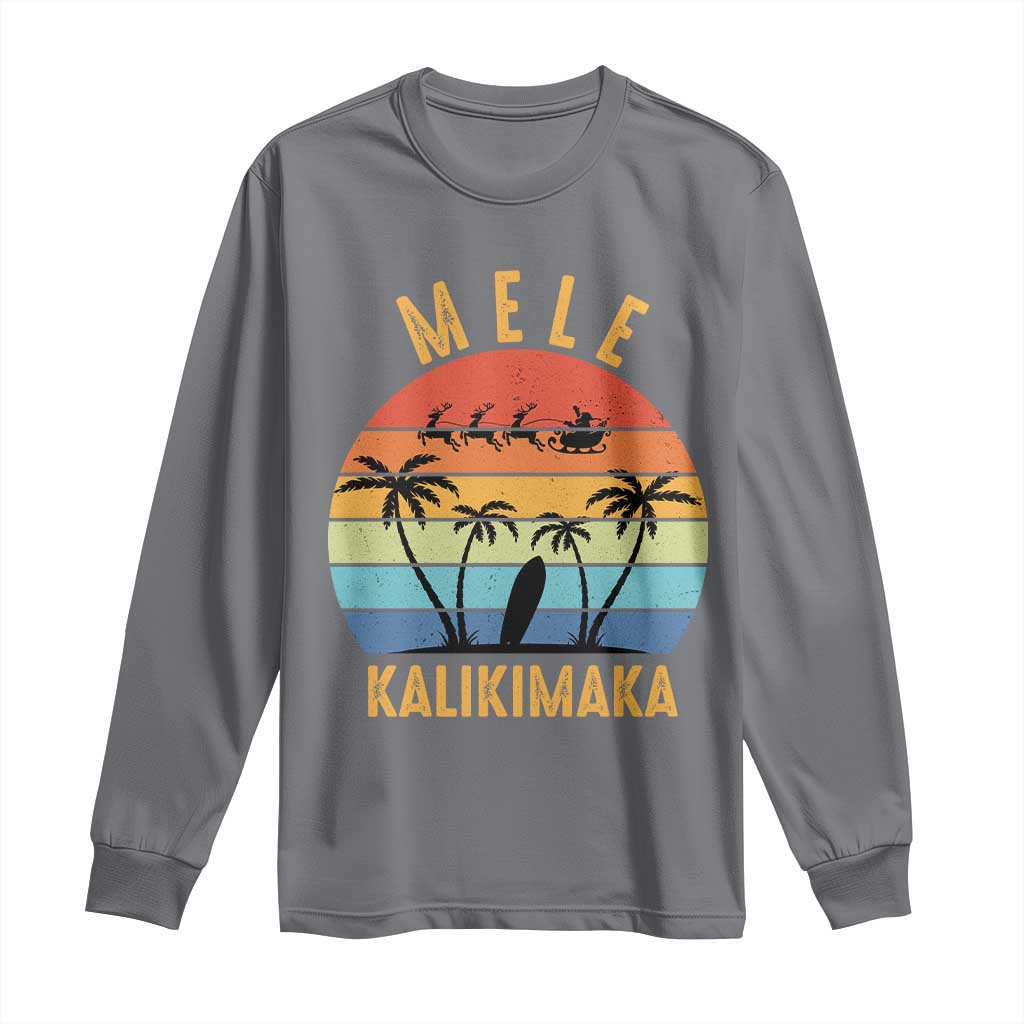 Mele Kalikimaka Hawaiian Christmas Long Sleeve Shirt Retro Hawaii Island Palm Beach Surfboard Surf Xmas Family TS10 Charcoal Print Your Wear