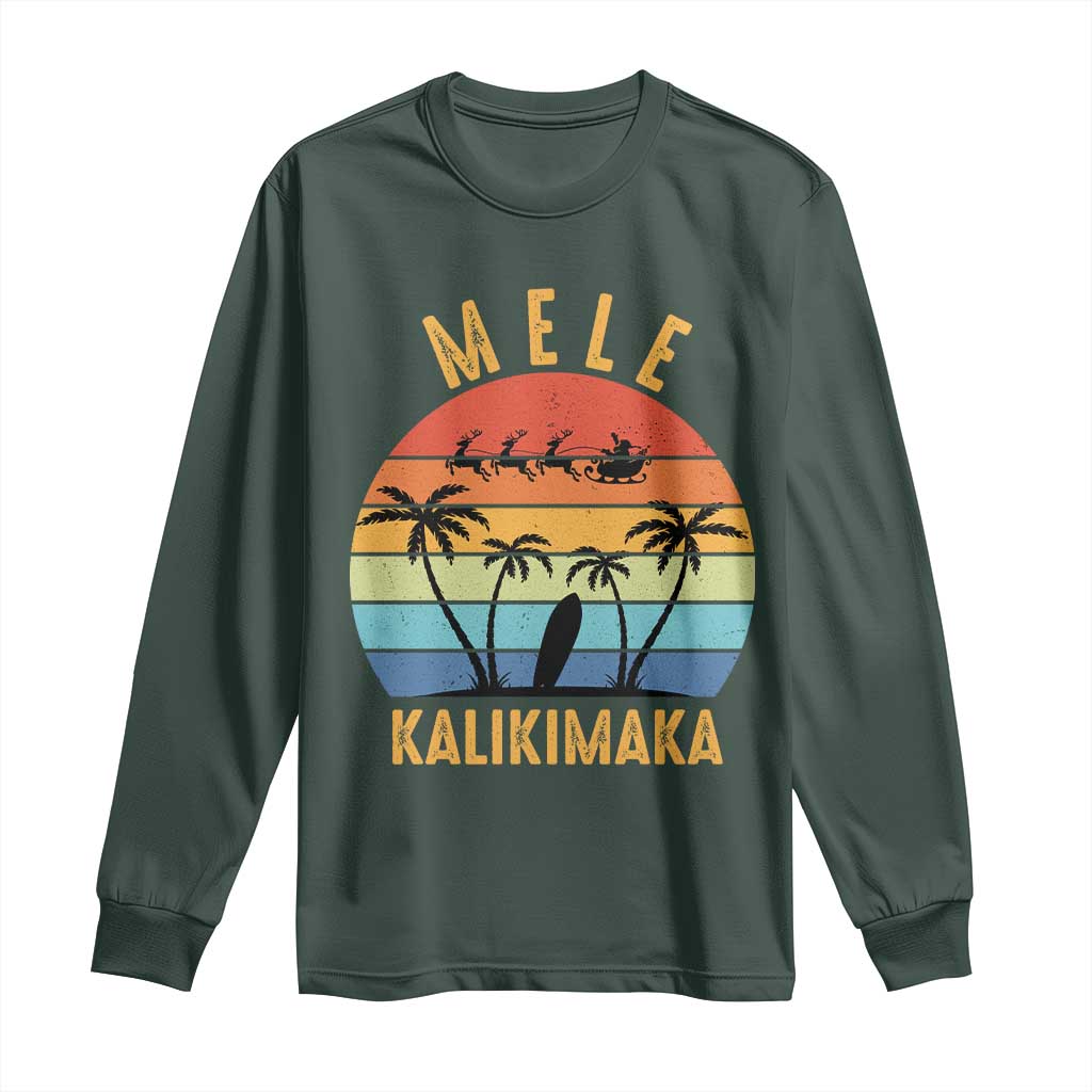 Mele Kalikimaka Hawaiian Christmas Long Sleeve Shirt Retro Hawaii Island Palm Beach Surfboard Surf Xmas Family TS10 Dark Forest Green Print Your Wear