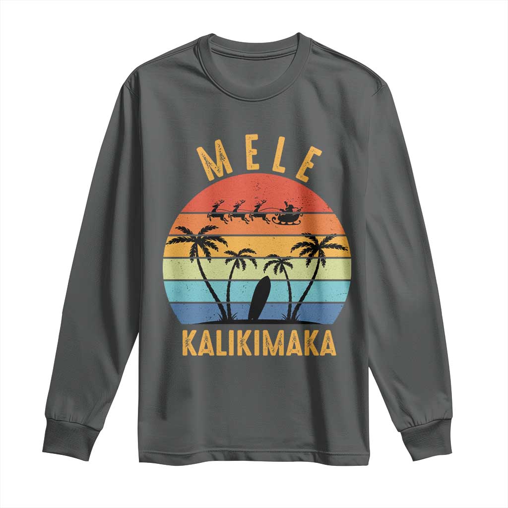 Mele Kalikimaka Hawaiian Christmas Long Sleeve Shirt Retro Hawaii Island Palm Beach Surfboard Surf Xmas Family TS10 Dark Heather Print Your Wear
