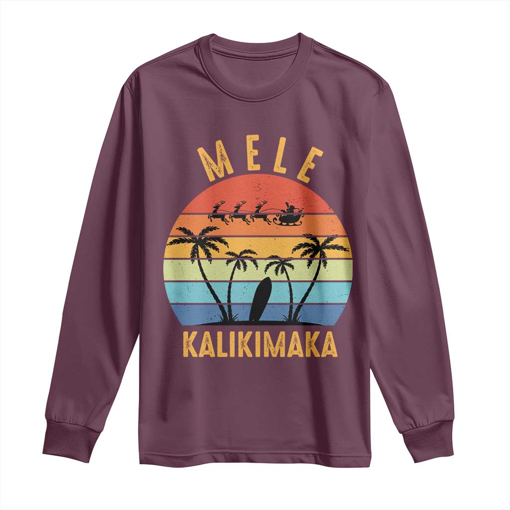 Mele Kalikimaka Hawaiian Christmas Long Sleeve Shirt Retro Hawaii Island Palm Beach Surfboard Surf Xmas Family TS10 Maroon Print Your Wear