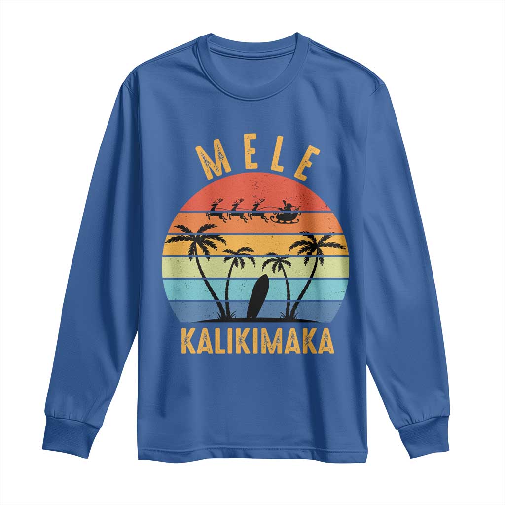 Mele Kalikimaka Hawaiian Christmas Long Sleeve Shirt Retro Hawaii Island Palm Beach Surfboard Surf Xmas Family TS10 Royal Blue Print Your Wear