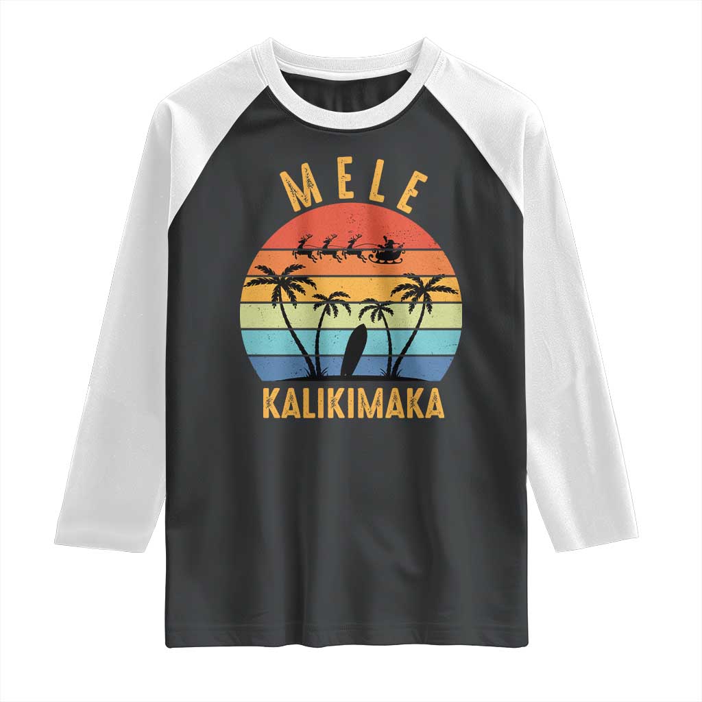 Mele Kalikimaka Hawaiian Christmas Raglan Shirt Retro Hawaii Island Palm Beach Surfboard Surf Xmas Family TS10 Black White Print Your Wear