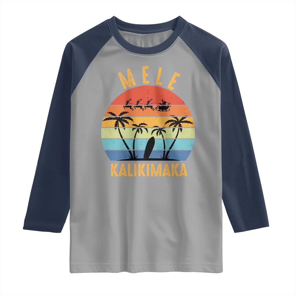 Mele Kalikimaka Hawaiian Christmas Raglan Shirt Retro Hawaii Island Palm Beach Surfboard Surf Xmas Family TS10 Sport Gray Navy Print Your Wear