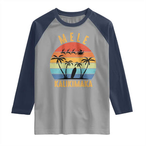 Mele Kalikimaka Hawaiian Christmas Raglan Shirt Retro Hawaii Island Palm Beach Surfboard Surf Xmas Family TS10 Sport Gray Navy Print Your Wear