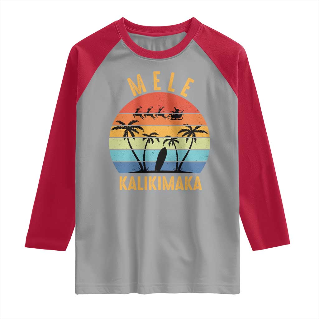 Mele Kalikimaka Hawaiian Christmas Raglan Shirt Retro Hawaii Island Palm Beach Surfboard Surf Xmas Family TS10 Sport Gray Red Print Your Wear