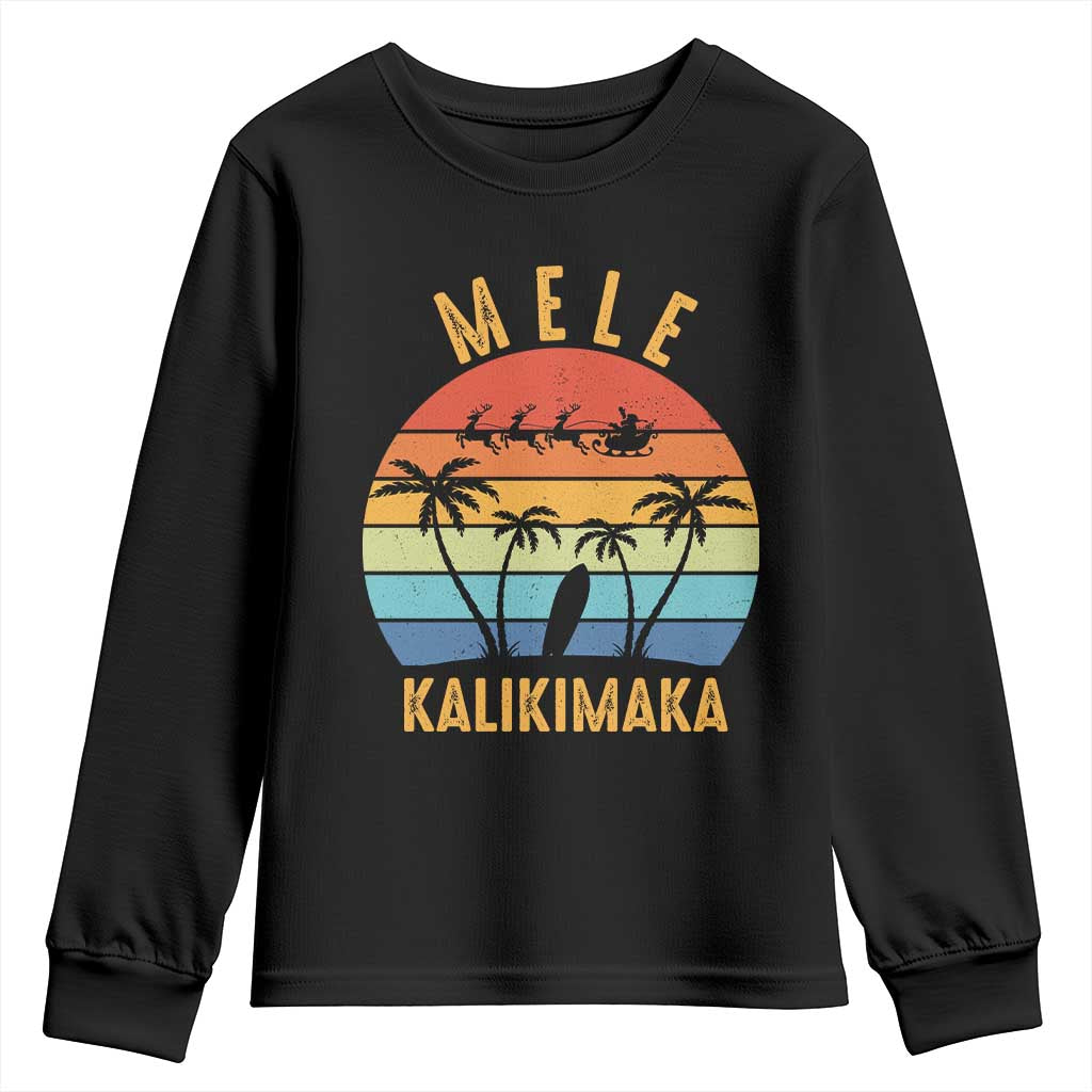 Mele Kalikimaka Hawaiian Christmas Youth Sweatshirt Retro Hawaii Island Palm Beach Surfboard Surf Xmas Family TS10 Black Print Your Wear