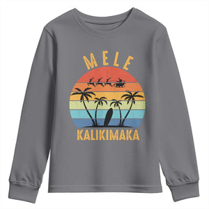 Mele Kalikimaka Hawaiian Christmas Youth Sweatshirt Retro Hawaii Island Palm Beach Surfboard Surf Xmas Family TS10 Charcoal Print Your Wear