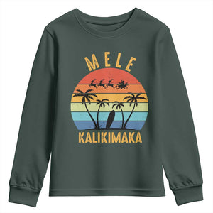 Mele Kalikimaka Hawaiian Christmas Youth Sweatshirt Retro Hawaii Island Palm Beach Surfboard Surf Xmas Family TS10 Dark Forest Green Print Your Wear