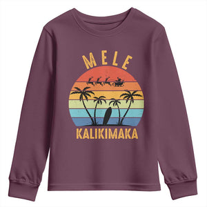 Mele Kalikimaka Hawaiian Christmas Youth Sweatshirt Retro Hawaii Island Palm Beach Surfboard Surf Xmas Family TS10 Maroon Print Your Wear
