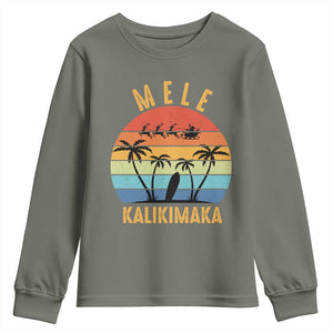 Mele Kalikimaka Hawaiian Christmas Youth Sweatshirt Retro Hawaii Island Palm Beach Surfboard Surf Xmas Family TS10 Military Green Print Your Wear